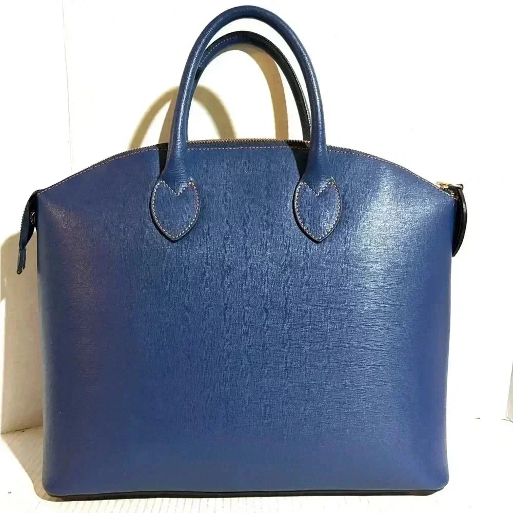 Valentino navy blue saiffiano leather satchel handbag